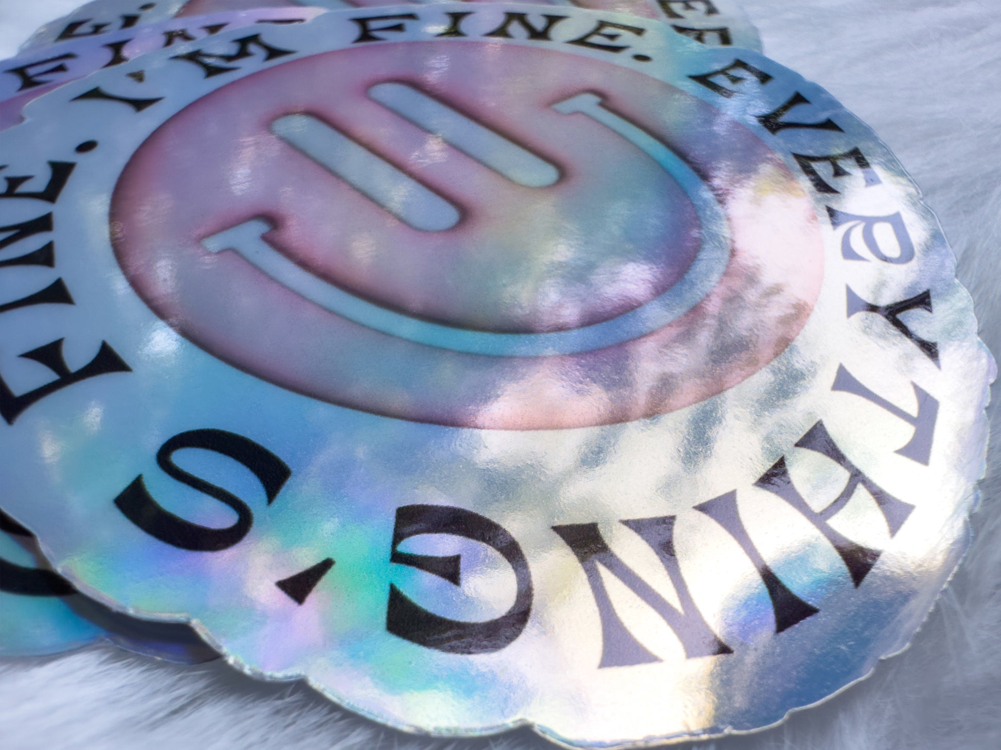 Holographic Pink Smiley Sticker