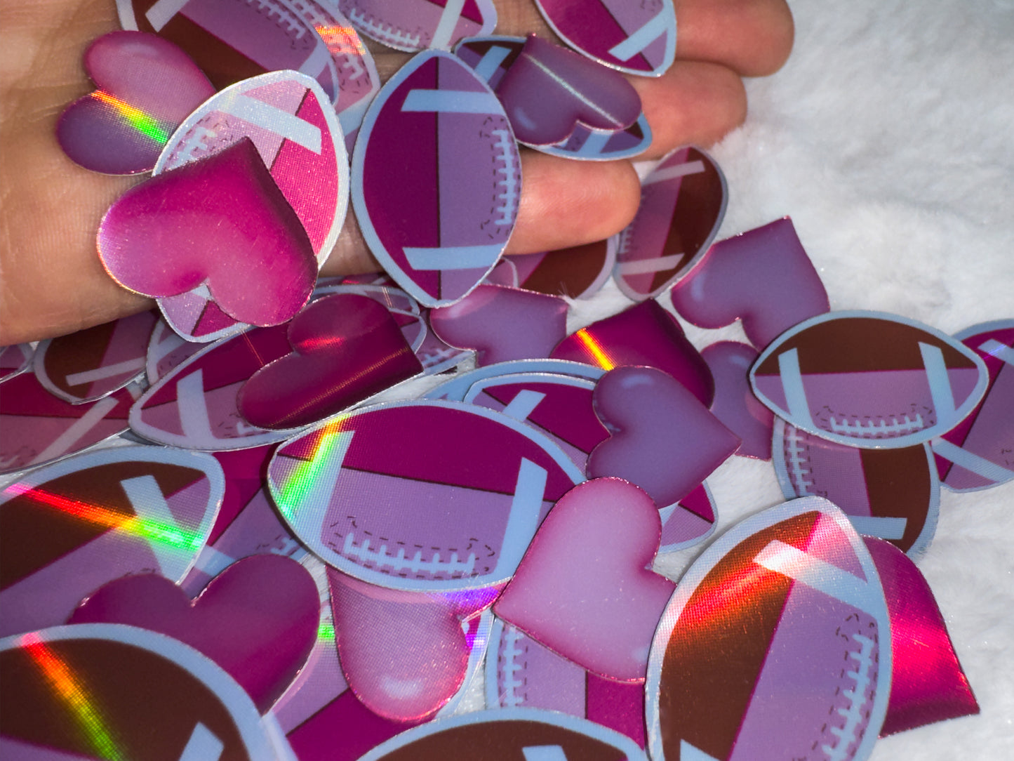 Holographic footballs and heart sticker pack