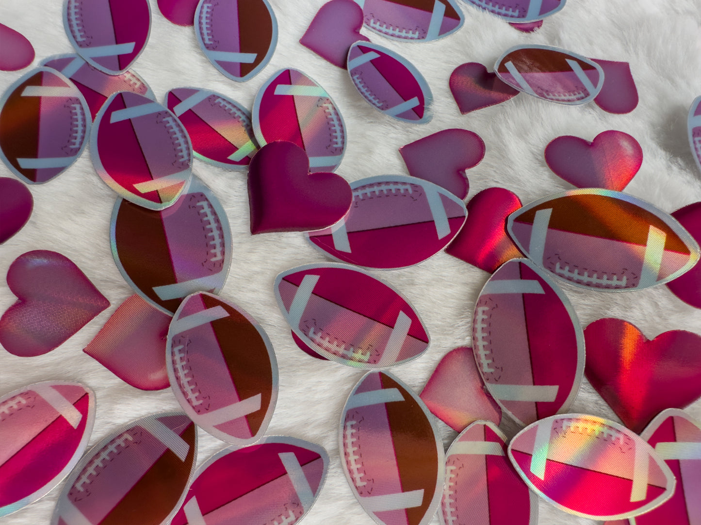 Holographic footballs and hearts sticker pack
