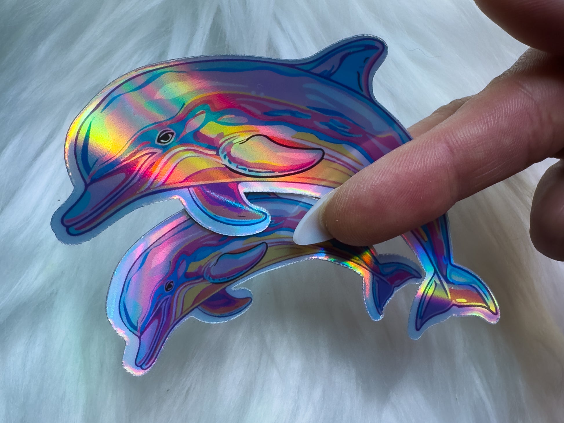 holographic dolphin sticker sizes