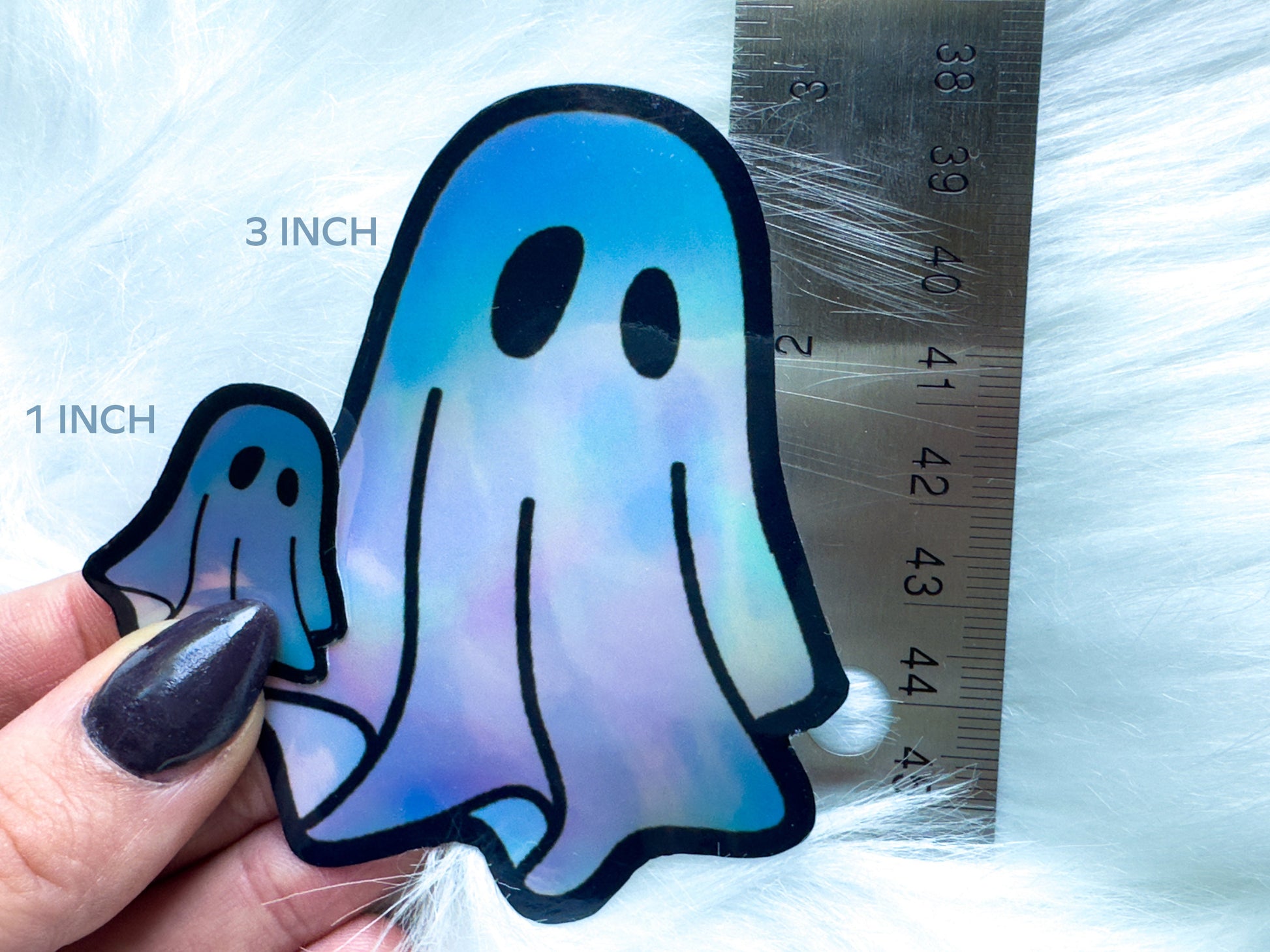 Iridescent Holographic Waterproof Vinyl Ghost Stickers Multipack Size Variations for different Styles and Sizes of Water bottles