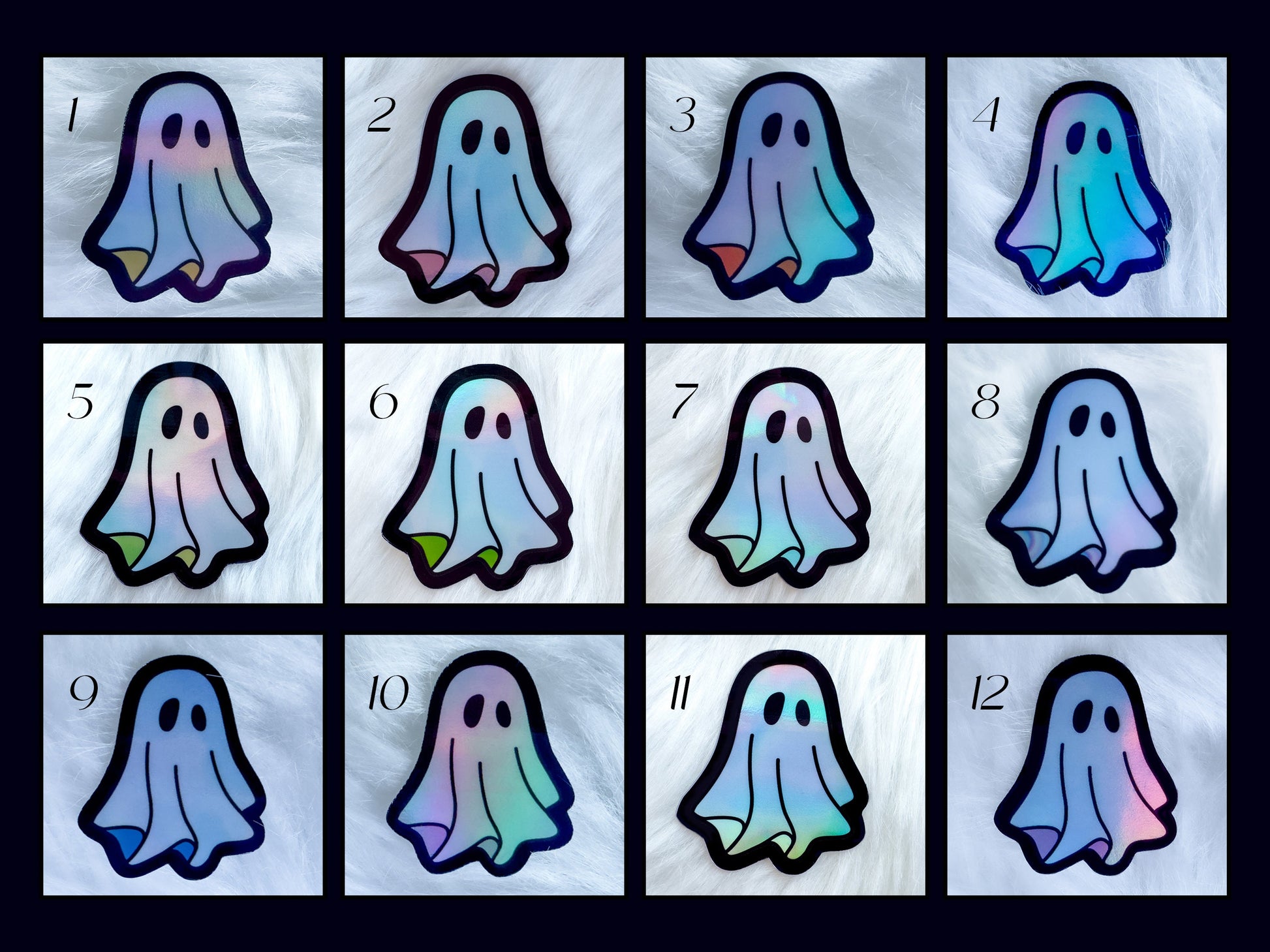 12 Cute Ghosts Iridescent Colorful Holographic Waterproof Vinyl Ghost Stickers