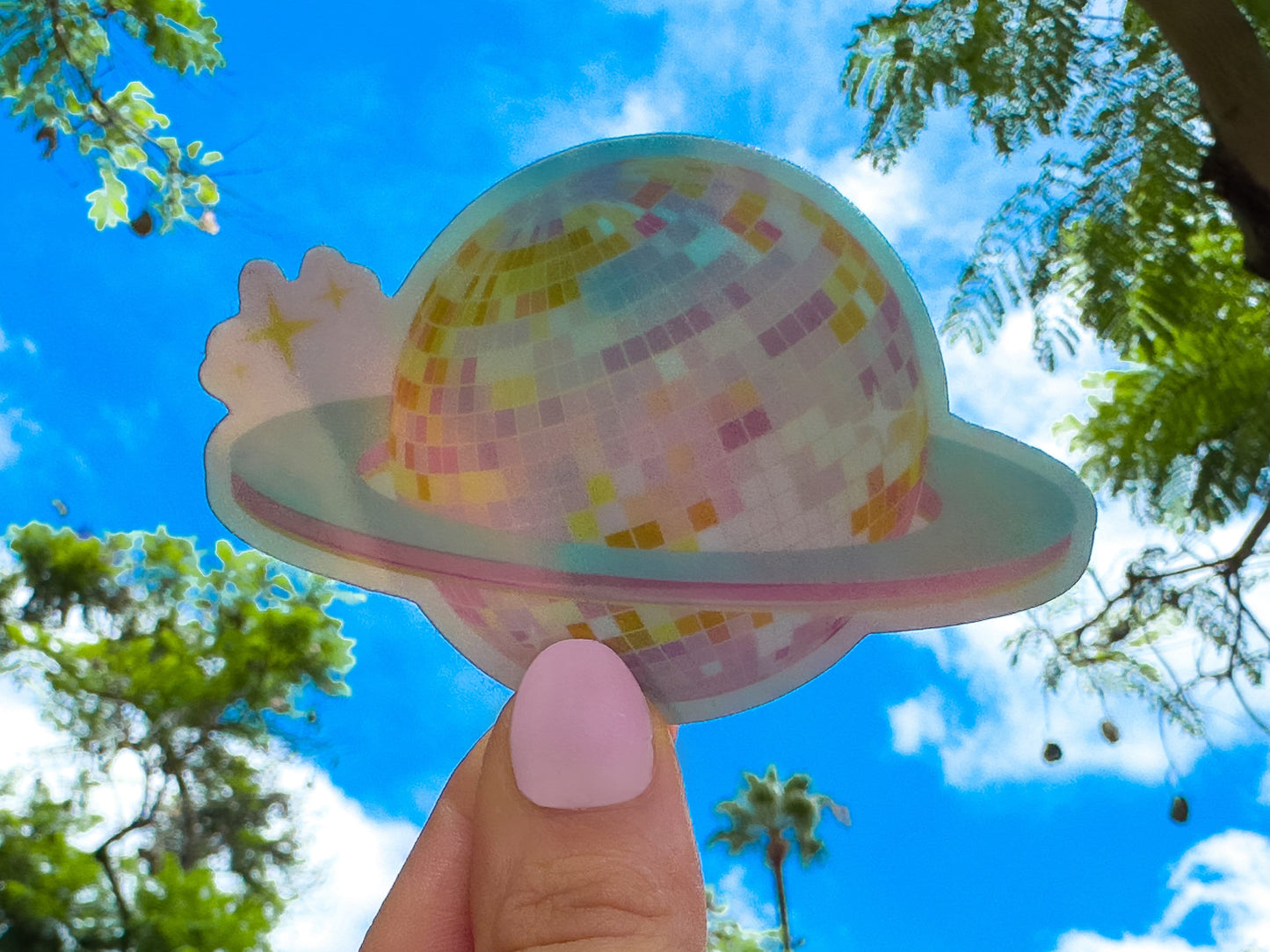 Rainbow Sparkle Saturn Disco Ball Waterproof Holographic Sticker