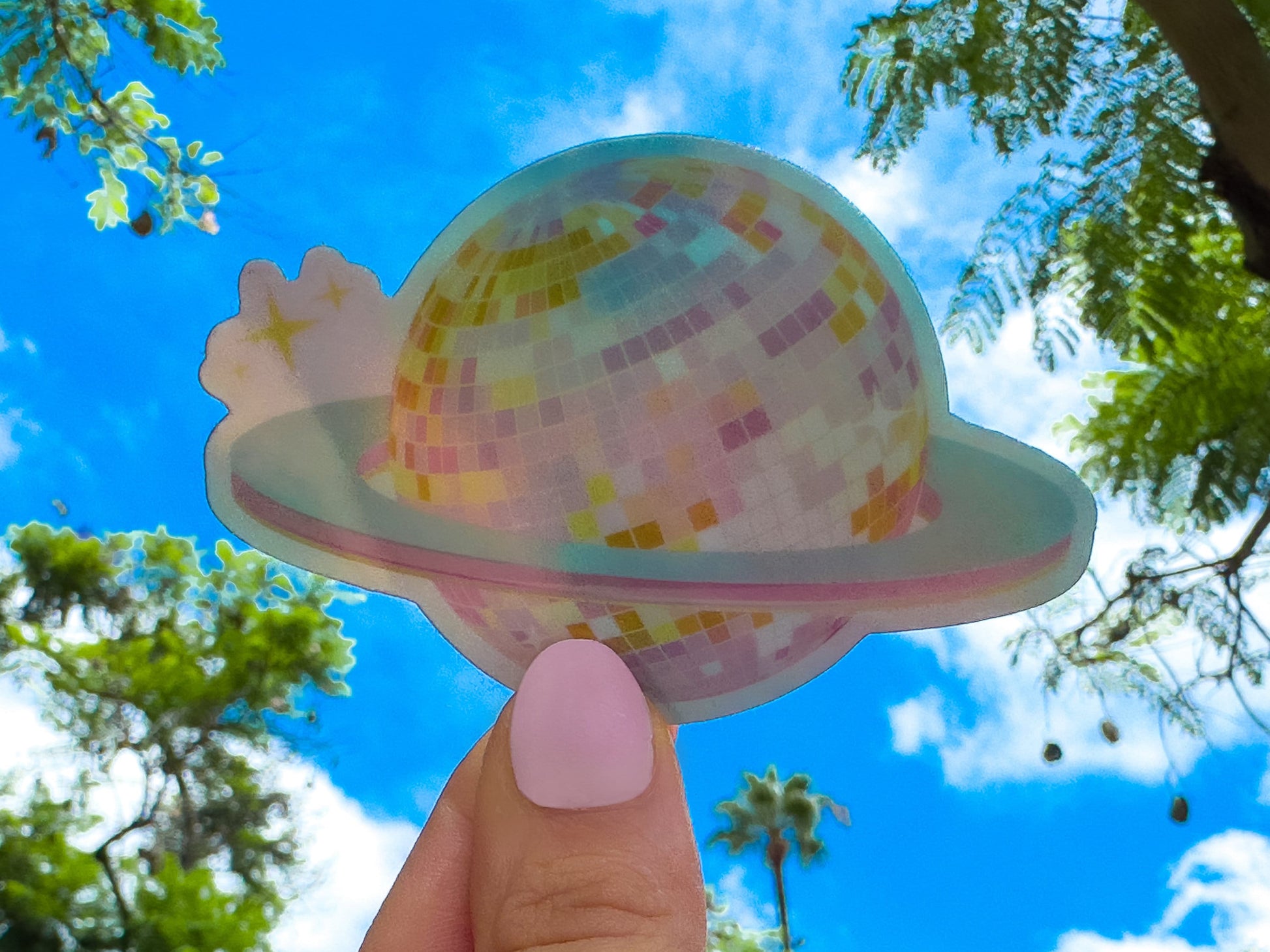 Rainbow Sparkle Saturn Disco Ball Waterproof Holographic Sticker