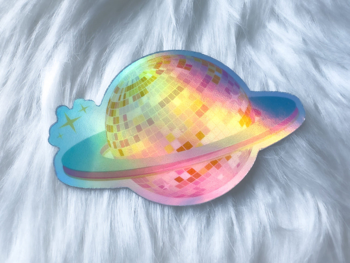Sparkle Saturn Disco Ball Waterproof Holographic Sticker
