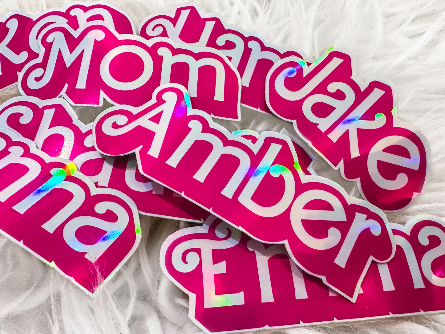 Holographic Custom Name Stickers in Blue